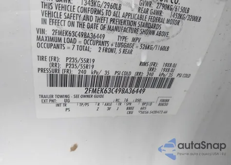 2009 Ford Flex Limited from USA, damaged, VIN 2FMEK63C49BA36449